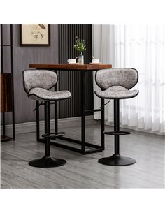 HOMCOM Bar Stool Set of 2 Microfiber Cloth Adjustable Height Armless Chairs with Swivel Seat, Grey 2
