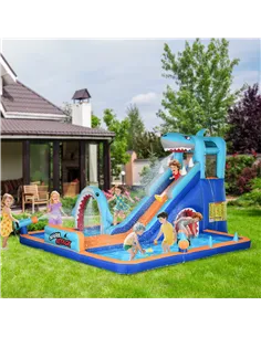 Outsunny 6 in 1 Shark-Themed Bouncy Castle, Inflatable Water Park, with Slide, Pool, Trampoline, Blower, for Ages 3-8 Years 2