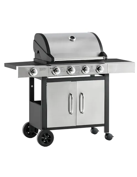 Outsunny Gas Barbecue Grill 4+1 Burner Garden Smoker BBQ Trolley w/ Side Burner Warming Rack Side Shelves Storage Cabinet Piezo 