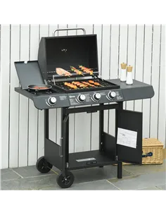 Outsunny 3+1 Burner Gas BBQ Grill, Outdoor Barbecue Trolley with Wheels, Warming Rack, Side Shelves, Cabinet, Thermometer for Ga 2