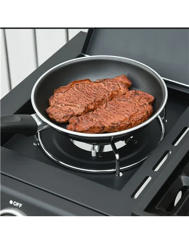 Outsunny 3+1 Burner Gas BBQ Grill, Outdoor Barbecue Trolley with Wheels, Warming Rack, Side Shelves, Cabinet, Thermometer for Ga