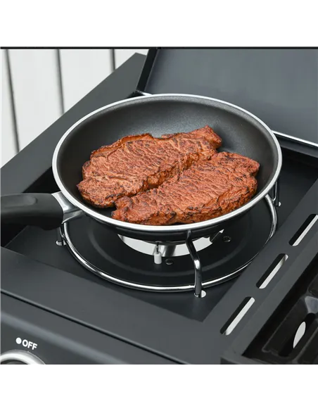 Outsunny 3+1 Burner Gas BBQ Grill, Outdoor Barbecue Trolley with Wheels, Warming Rack, Side Shelves, Cabinet, Thermometer for Ga