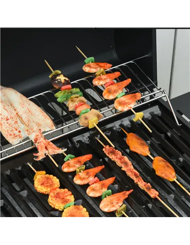 Outsunny 3+1 Burner Gas BBQ Grill, Outdoor Barbecue Trolley with Wheels, Warming Rack, Side Shelves, Cabinet, Thermometer for Ga