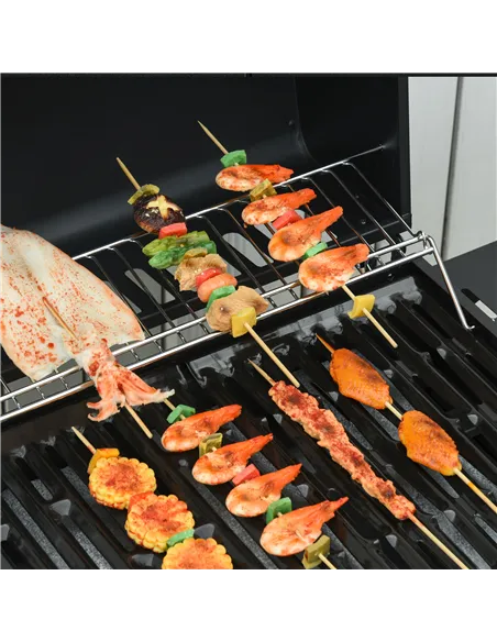 Outsunny 3+1 Burner Gas BBQ Grill, Outdoor Barbecue Trolley with Wheels, Warming Rack, Side Shelves, Cabinet, Thermometer for Ga