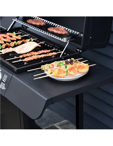 Outsunny 4+1 Burner Gas BBQ Grill, Outdoor Barbecue Trolley with Wheels, Warming Rack, Side Shelves, Cabinet, Thermometer for Ga