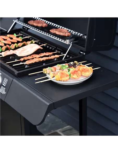 Outsunny 4+1 Burner Gas BBQ Grill, Outdoor Barbecue Trolley with Wheels, Warming Rack, Side Shelves, Cabinet, Thermometer for Ga