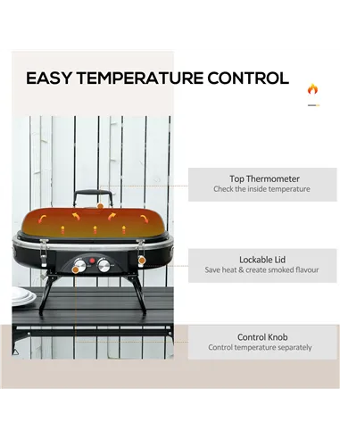 Outsunny Foldable Gas BBQ Grill 2 Burner Table Top Barbecue with Lid Piezo Ignition Thermometer for Camping Picnic Cooking, Alum