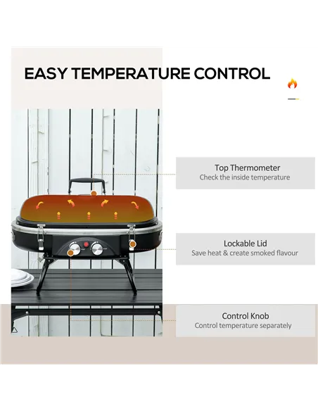 Outsunny Foldable Gas BBQ Grill 2 Burner Table Top Barbecue with Lid Piezo Ignition Thermometer for Camping Picnic Cooking, Alum