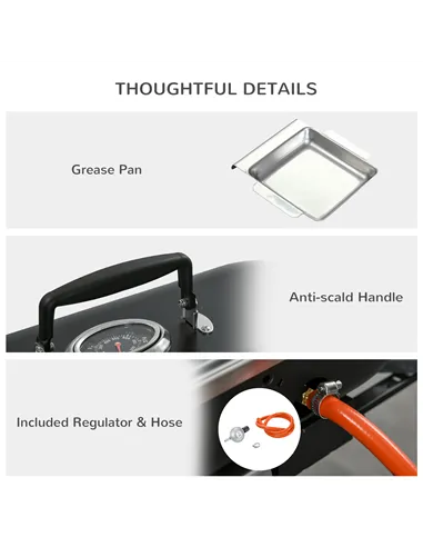 Outsunny Foldable Gas BBQ Grill 2 Burner Table Top Barbecue with Lid Piezo Ignition Thermometer for Camping Picnic Cooking, Alum