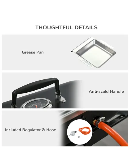 Outsunny Foldable Gas BBQ Grill 2 Burner Table Top Barbecue with Lid Piezo Ignition Thermometer for Camping Picnic Cooking, Alum