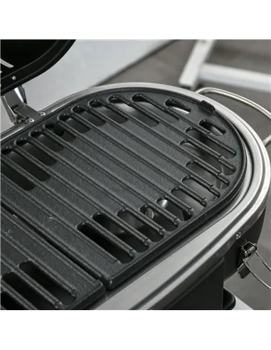 Outsunny Foldable Gas BBQ Grill 2 Burner Table Top Barbecue with Lid Piezo Ignition Thermometer for Camping Picnic Cooking, Alum