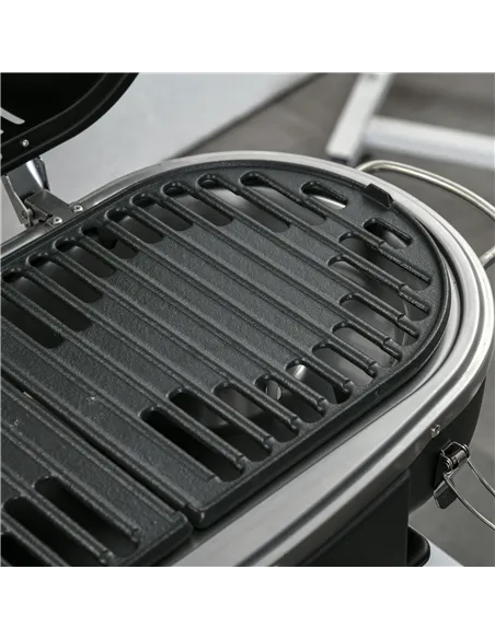 Outsunny Foldable Gas BBQ Grill 2 Burner Table Top Barbecue with Lid Piezo Ignition Thermometer for Camping Picnic Cooking, Alum