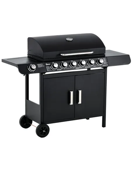 Outsunny Seven Burner Gas Grill, with Integrated Thermometer and Storage