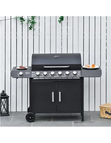 Outsunny Seven Burner Gas Grill, with Integrated Thermometer and Storage