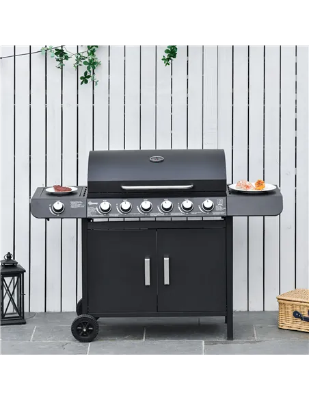 Outsunny Seven Burner Gas Grill, with Integrated Thermometer and Storage