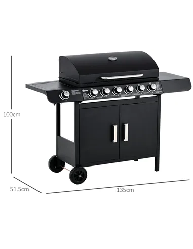 Outsunny Seven Burner Gas Grill, with Integrated Thermometer and Storage