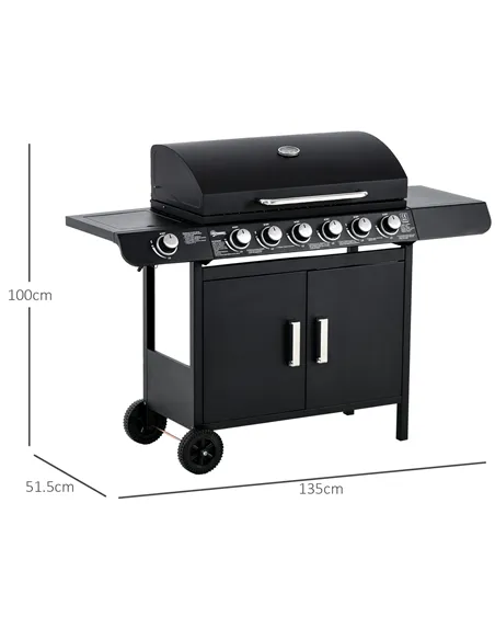 Outsunny Seven Burner Gas Grill, with Integrated Thermometer and Storage