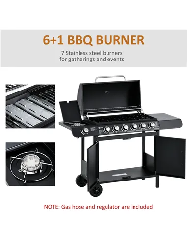 Outsunny Seven Burner Gas Grill, with Integrated Thermometer and Storage