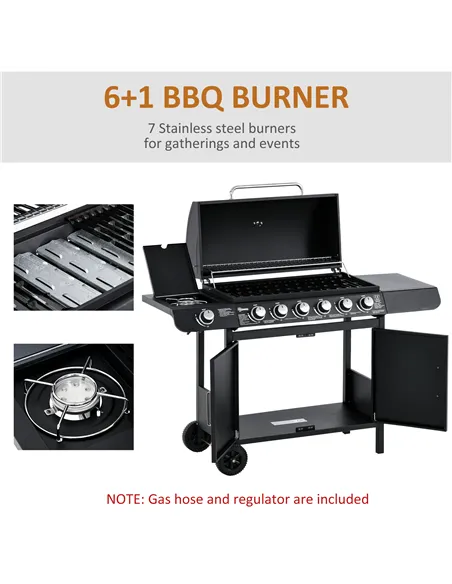 Outsunny Seven Burner Gas Grill, with Integrated Thermometer and Storage