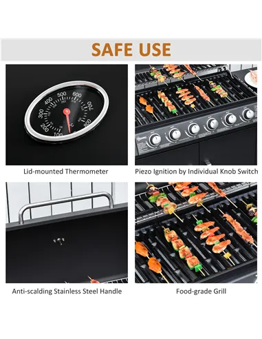 Outsunny Seven Burner Gas Grill, with Integrated Thermometer and Storage