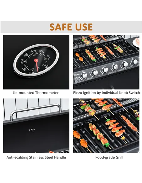 Outsunny Seven Burner Gas Grill, with Integrated Thermometer and Storage