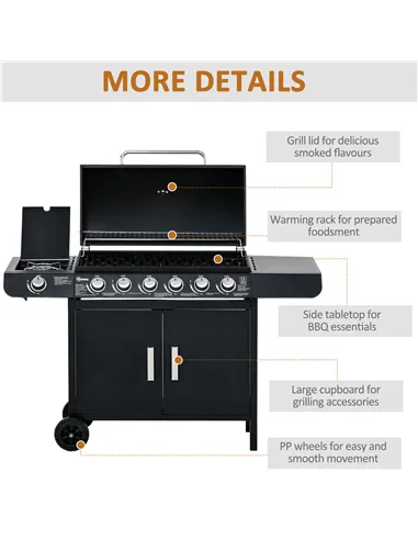 Outsunny Seven Burner Gas Grill, with Integrated Thermometer and Storage