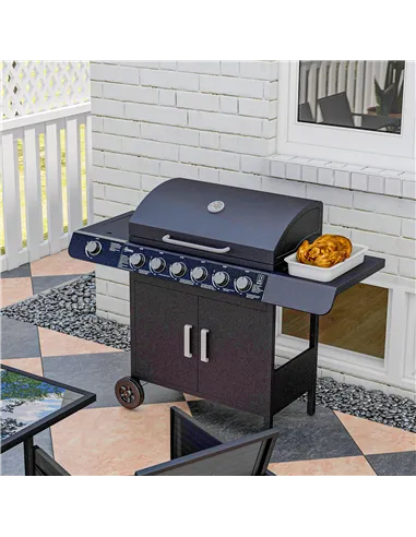 Outsunny Seven Burner Gas Grill, with Integrated Thermometer and Storage