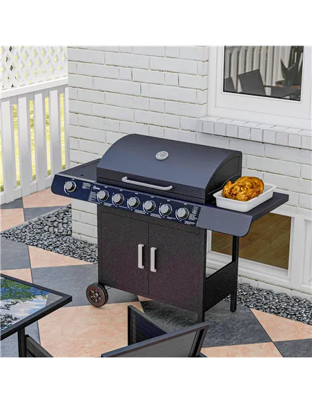 Outsunny Seven Burner Gas Grill, with Integrated Thermometer and Storage