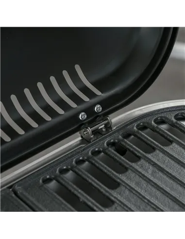 Outsunny Foldable Gas BBQ Grill 2 Burner Garden Barbecue Trolley w/ Lid Side Shelves Storage Pocket Piezo Ignition Thermometer, 