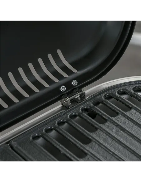 Outsunny Foldable Gas BBQ Grill 2 Burner Garden Barbecue Trolley w/ Lid Side Shelves Storage Pocket Piezo Ignition Thermometer, 