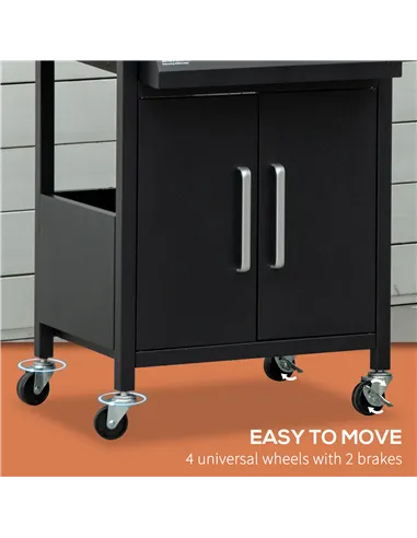 Outsunny 3 Burner Gas BBQ Grill Outdoor Portable Barbecue Trolley w/ Warming Rack, Side Shelves, Storage Cabinet, Thermometer, C