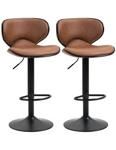 HOMCOM Bar Stool Set of 2 Microfiber Cloth Adjustable Height Armless Chairs with Swivel Seat, Brown