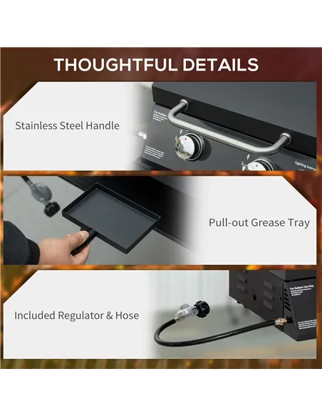 Outsunny 2 Burner Gas BBQ Grill Outdoor Portable Folding Tabletop Barbecue w/ Lid, Thermometer, Carbon Steel, Black