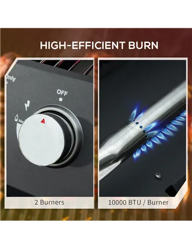 Outsunny 2 Burner Gas BBQ Grill Outdoor Portable Folding Tabletop Barbecue w/ Lid, Thermometer, Carbon Steel, Black