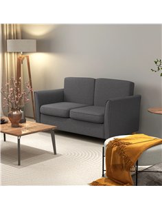 HOMCOM Compact Loveseat Sofa, Modern 2 Seater Sofa for Living Room with Wood Legs and Armrests, Dark Grey 2