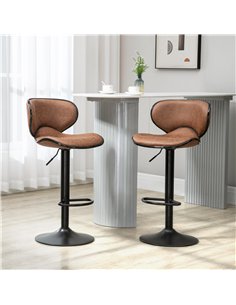 HOMCOM Bar Stool Set of 2 Microfiber Cloth Adjustable Height Armless Chairs with Swivel Seat, Brown 2