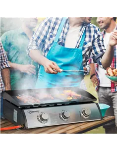 Outsunny Gas Plancha Grill with 3 Stainless Steel Burner, 9kW, Portable Tabletop Gas BBQ with Non-Stick Griddle for Camping Picn 2