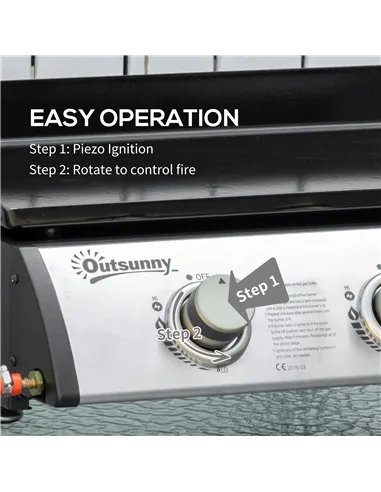 Outsunny Gas Plancha Grill with 3 Stainless Steel Burner, 9kW, Portable Tabletop Gas BBQ with Non-Stick Griddle for Camping Picn