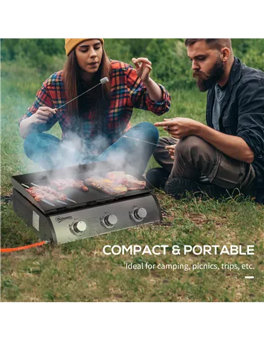 Outsunny Gas Plancha Grill with 3 Stainless Steel Burner, 9kW, Portable Tabletop Gas BBQ with Non-Stick Griddle for Camping Picn