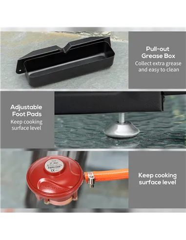 Outsunny Gas Plancha Grill with 3 Stainless Steel Burner, 9kW, Portable Tabletop Gas BBQ with Non-Stick Griddle for Camping Picn