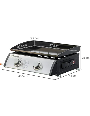 Outsunny Gas Plancha Grill with 2 Stainless Steel Burner, 6kW, Portable Tabletop Gas BBQ with Non-Stick Griddle for Camping Picn