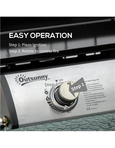 Outsunny Gas Plancha Grill with 2 Stainless Steel Burner, 6kW, Portable Tabletop Gas BBQ with Non-Stick Griddle for Camping Picn
