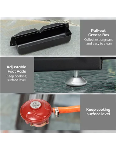 Outsunny Gas Plancha Grill with 2 Stainless Steel Burner, 6kW, Portable Tabletop Gas BBQ with Non-Stick Griddle for Camping Picn