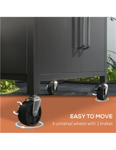 Outsunny 4 Burner Gas BBQ Grill Outdoor Portable Barbecue Trolley w/ Warming Rack, Side Shelves, Storage Cabinet, Thermometer