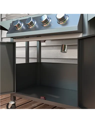 Outsunny 4 Burner Gas BBQ Grill Outdoor Portable Barbecue Trolley w/ Warming Rack, Side Shelves, Storage Cabinet, Thermometer