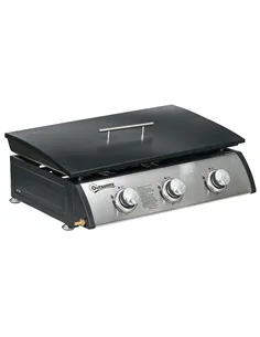 Outsunny 3 Burner Gas Plancha BBQ Grill with Lid, Black