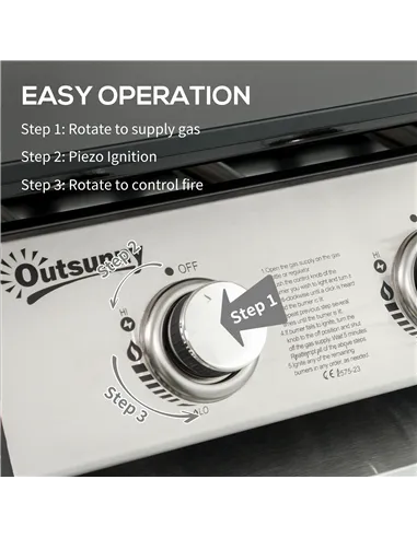 Outsunny 3 Burner Gas Plancha BBQ Grill with Lid, Black