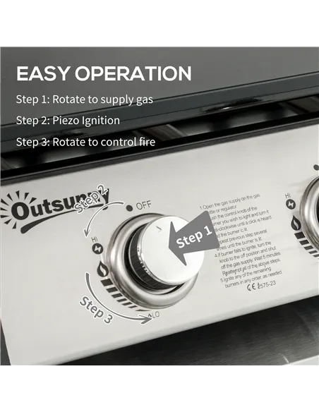 Outsunny 3 Burner Gas Plancha BBQ Grill with Lid, Black