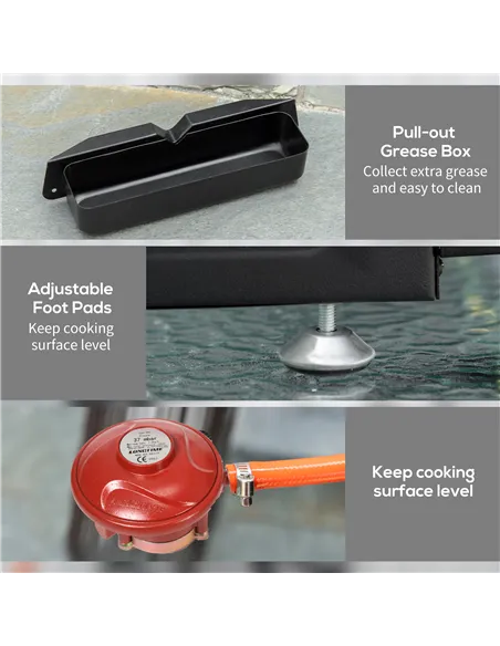 Outsunny 3 Burner Gas Plancha BBQ Grill with Lid, Black