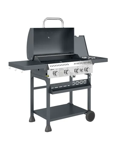 Outsunny Five-Burner Steel Gas Grill, with Thermometer - Black